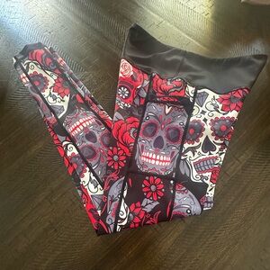 Constantly Varied Gear Black and Red Skull Pattern Leggings